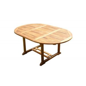 Table Ronde / Ovale En Teck Aspect Huil&eacute; Sentak L.120-180 P.120 Cm - Neuf