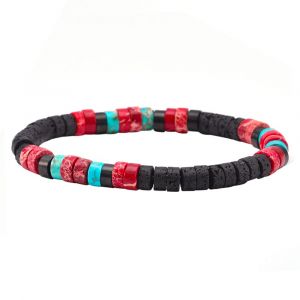 Bracelet Perles Heishi Jaspe Rouge Pierre De Lave Turquoise - Neuf