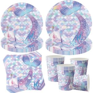 Trahoo-Lot De 50 Assiettes En Carton Motif Sirène, Décoration D'anniversaire, Assiettes De Fête D'anniversaire, Vaisselle De Fête D'anniversaire, Décoration D'anniversaire - Neuf