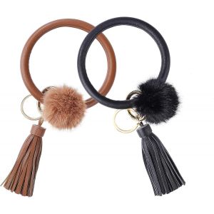 Porte-Clés En Cuir, Bracelet Porte-Clés Bracelet, Grand Porte-Clés Rond - Neuf