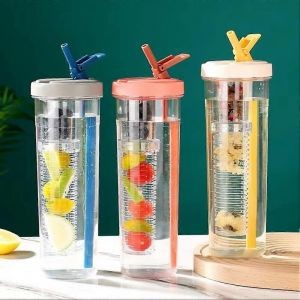 Fruit De La Pompe, Bouteille D'eau Avec Une Paille Pliable, Étanche Résistant Aux Chocs Design, Moderne Jaune Tasse D'eau Pour L'hydratation - Neuf