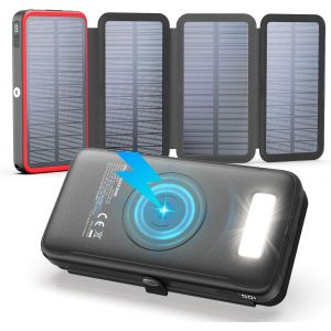 Chargeur Solaire 27000mah Batterie Externe Sans Fil - 22,5w Charge Rapide Usb-C Power Bank Avec Trois Sorties Usb Pd 4.0 Qc 3.0 Et 4 Panneaux Solaires Pour Smartphones, Tablettes ([Car787332] - Neuf
