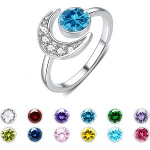 Yemaesre-Bague Lune En Argent Sterling 925 Réglable Ouvert Pour Femme Avec Pierre De Naissance Bague Lune Zircon Cubique Bague Lune Bijoux Cadeaux Pour Femme Mère Fille S?urs (Mars) - Neuf