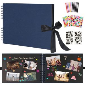 Album Photo Traditionnel, Vintage Scrapbook 80 Pages Noir, Fait À La Main Albums Pour Mémoire Livre D'or De Mariage, Cadeaux Pour Bebe Enfant Voyage Festival L'obtention Du Diplôme (Noir) - Neuf