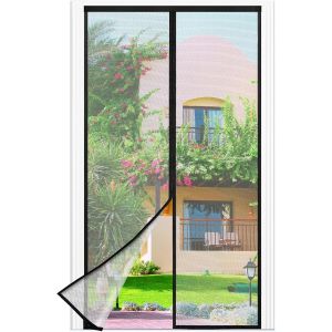 Kalanka-Moustiquaire Porte Fenetre, 100 X 220 Cm - Maille Fine Noire Rideau Anti Mouche, Se Ferme Tout Seul, La Largeur Du Haut De La Fenêtre De La Moustiquaire Porte Fenetre Magnetique Jusqu'à 3,8 C - Neuf