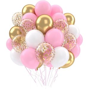 50 X Pink Gold White Gold Birthday Balloons, Rose Gold Balloons Helium Latex Balloon Confetti Balloon For Girls, Women, Birthday, Wedding, Party Decoration, Baby Shower Girls - Neuf