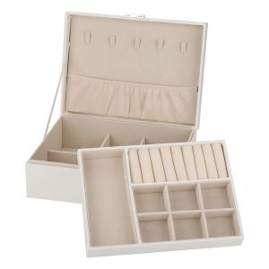 Double Couche Bijoux Boucles D'oreilles Bagues Bracelet Collier Bo&icirc;te Pu Organisateur Rangement (Blanc) - Neuf