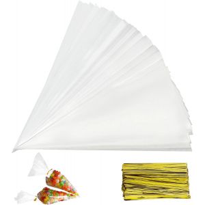 150 Sachets Transparents Pour Bonbons, Sachets Coniques Transparents, Sachets En Plastique Pour Biscuits, Cadeaux De Mariage, Pour Emballer Biscuits, Chocolats, G&acirc;teaux Et Confiseries. - Neuf