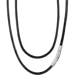 Kal-2mm/3mm Noir Cordon Cuir Pour Pendentif Homme Femme,40/45/50/55/65/70/75 Cm,Collier Cuir Fermoir Acier Inoxydable Waterproof - Neuf