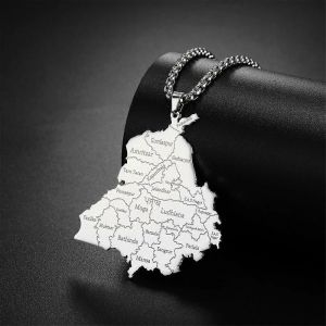 Inde Pendjab État Carte Pendentif Collier Pour Homme En Acier Inoxydable Boîte Chaîne Géographie Pays Colliers Bijoux Ethniques - Neuf