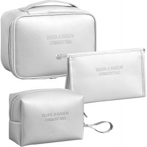 KALANKA-3 Pièces Trousse Maquillage Femme Trousse de Toilette Voyage Vanity Maquillage Makeup Bag de Voyage Portable Trousse a Maquillage Imperméable (Argent) - Neuf