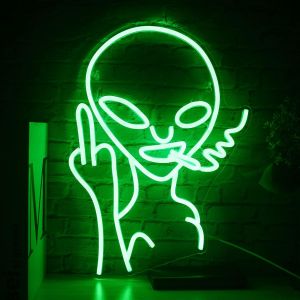 Smoking Alien Neon For Wall Decoration, Usb Led, New Green Neon Logo For Home, Children'S Room, Bar, Club, Bedroom, Party - Neuf