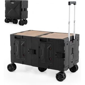 2 En 1 Chariot De Plage Pliant Avec Bac De Rangement À 2 Niveaux, Chariot Table De Camping Portable Avec 5 Roues Poignée Reglable, Pour Courses Camping Déménagement,85 X 50 X 56 Cm (Blanc) - Neuf