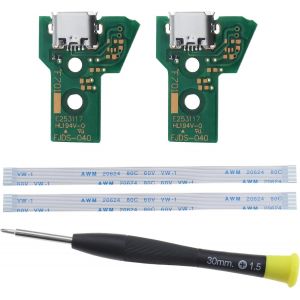 Lot De 2Pcs Cartes D'Interface Jds-040 Et C&acirc;ble Ruban 12 Broches Remplacement Compatible Avec Ps4 Pro/Slim Sans Fil Contr&ocirc;leur L'Assemblage Du Port De Charge - Neuf