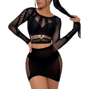 Asas-Ensemble De Lingerie Pour Femme Avec Haut En Résille Et Mini Jupe - Neuf