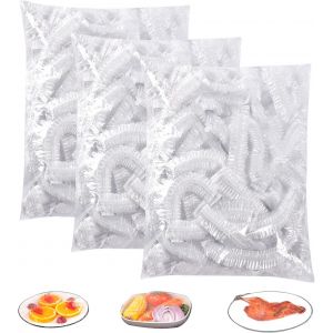 MEVRONISSHOP-300PCS Film Alimentaire Reutilisable,Charlotte Alimentaire Reutilisable,Film Etirable Elastique Plastique Jetable,Sacs Conservation Frais Alimentaire,Élastiqués Prévenir Fuites Transpare - Neuf