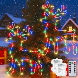 Jgd-Lot De 2 Rideau Lumineux Wapiti,Renne Lumineux De No&euml;l,100 Led 8 Modes Guirlande Rideau Lumineux &Agrave; Piles Int&eacute;rieur,D&eacute;coration De No&euml;l Pour Int&eacute;rieur Ext&eacute;rieur,F&ecirc;te,Multicolore - Neuf