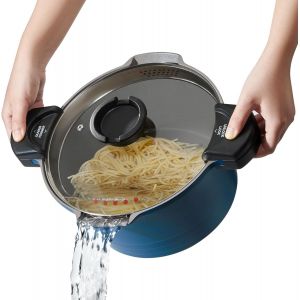 Subzonal-Cuiseur &Agrave; P&acirc;tes 28 Cm 8l Casserole Induction, Rev&ecirc;tement Anti-Adh&eacute;rent C&eacute;ramique, Faitout Marmite Fonte Aluminium Tout Feux, Couvercle En Verre, Bleu - Neuf