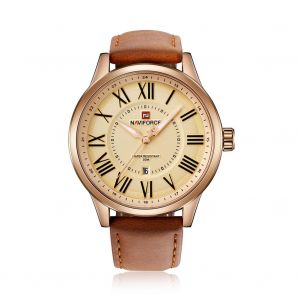 Montre-Bracelet A Quartz Etanche Naviforce Pour Homme, Bracelet En Pu (Boitier En Or Rose + Or Rose) - Neuf