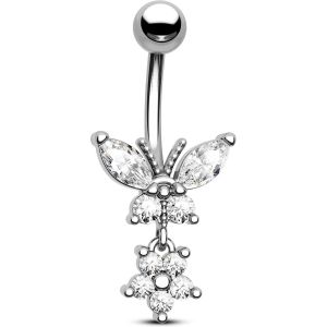 Piercing De Nombril En Forme De Papillon En Argent Sterling 14 G En Acier Inoxydable 316l Transparent, Zircone Cubique - Neuf