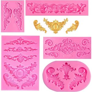 Ayuhr-5 Pièces Moule Silicone Relief Baroque Vintage - Forme De Vigne De Fleurs Diy Pate À Sucre - Patisserie, Four Sugarcraft - Neuf