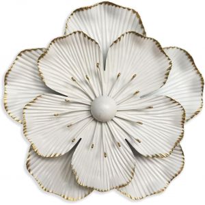 D&eacute;coration Murale De Fleur En M&eacute;tal,Sculpture Florale Moderne Et Rustique,Fer Vieilli,?uvres D'Art Pour Int&eacute;rieur,Cuisine,Chambre,Salon,Bureau,Ext&eacute;rieur,Jardin,Terrasse,23 Cm,35B-Blanc - Neuf