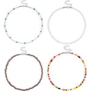 4 Pièces Collier De Perles Colorées D'été Collier Bohème Colliers De Perles Colorées Colliers De Perles Bohèmes Pour La Plage Bracelets Pour Femmes Et Filles Bijoux Vintage Colliers Cadeaux - Neuf