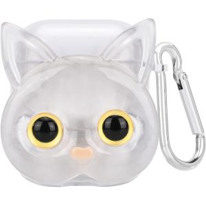 Coque Mignon Compatible avec Airpods 1&2&egrave;me G&eacute;n&eacute;ration avec Porte-cl&eacute;s, &Eacute;tui de Protection avec Design de Chat 3D pour Femmes, Housse en TPU Antichoc Anti-Rayures Antid&eacute;rapant - Transparente - Neuf
