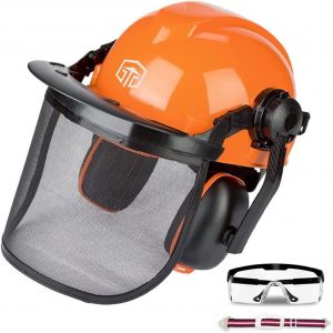 VornixorSarlshopCasque de s&eacute;curit&eacute; foresti&egrave;re industrielle - Syst&egrave;me de protection auditive et faciale - Certifi&eacute; CE EN397 - Casque professionnel forestier avec visi&egrave;re, cache-oreilles amovibles et v - Neuf