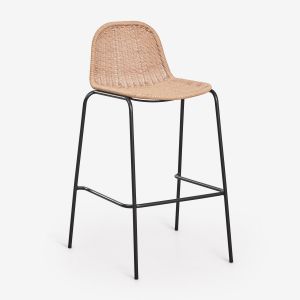 Tabouret De Jardin Haut Empilable En Rotin Synth&eacute;tique Reiven Noir &iquest;75 Cm - Neuf