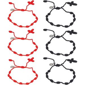 Kal-6 Pi&egrave;ces Bracelet &Agrave; Cordon Rouge Bracelet &Agrave; Cordon Rouge Bracelet &Agrave; Noeud &Agrave; Corde Noir Bracelet &Agrave; Corde &Agrave; Noeud Rouge R&eacute;glable Amulette Pour La Protection Bonne Chance Pour L'amiti&eacute; - Neuf