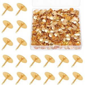 Chenquansarl-Lot De 500 Crayons &Agrave; Dessin &Agrave; T&ecirc;te Ronde Pour Pouce Avec Bo&icirc;te De Rangement - Pour Tableau De Notification, Cartes, Tableau D'affichage, Photo, Mur, Maison, Bureau - 10 X 10 Mm - Dor&eacute; - Neuf