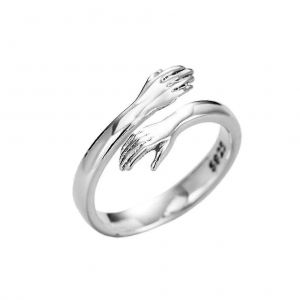 Bague De C&acirc;lin En Argent Sterling,Bague De C&acirc;lin,Bague De C&acirc;lin De Couple R&eacute;glable,Amour Romantique &Eacute;treindre Mains Ouvrir Bague - Neuf