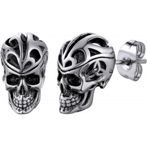 Boucle D'oreille Tete De Mort Clou D Oreille Crâne Homme Punk Garçon Femme Pendentif Fantôme Acier Créole Fille[Argent/Doré/Noir-Celtique] Bijoux Cadeau Halloween Mariage Noël - Neuf