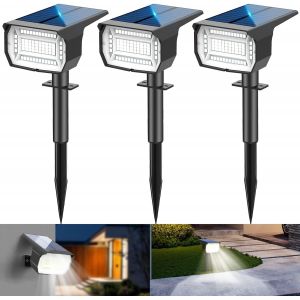 Spot Solaire Exterieur [3 Pack/72led], 3 Modes Ip67 &Eacute;tanche Lampes Solaires Exterieures Jardin, 6500k Fonction 2 En 1 Spot Exterieur Pour Cour, Cl&ocirc;ture, Chemin, All&eacute;e, Porche, Jardin, Etc. - Neuf