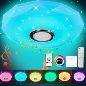 ERYI-Plafonnier Led Dimmable Changement De Couleur Rgb Lampe De Plafond Ø30Cm Éclairage De Plafond Led Avec Haut-Parleur Bluetooth Télécommande Et App Contrôle Pour Chambre Salon - Neuf