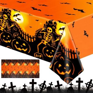 Nappe Halloween, 274 X 137 Cm Nappe Orange Halloween Décoration Joyeuse Bannière, Ensemble De Décoration De Fête D'halloween Décoration De Table De Chauves-Souris Effrayantes Décoration D'halloween - Neuf
