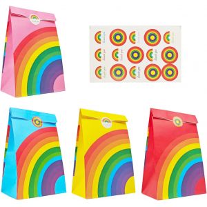 12 Pi&egrave;ces R&eacute;utilisable Sac Cadeau Arc En Ciel Quatre Couleurs ,Color&eacute; Portable Mignon Sac De Bonbon Avec Autocollant ,Petite Premium Sac En Papier Arc En Ciel Kraft Pour B&eacute;b&eacute; Bapt&ecirc;me Mariage F&ecirc;te - Neuf