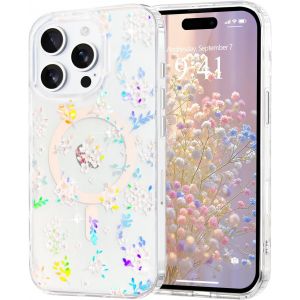 Trahoo-Coque Magn&eacute;tique Florale Pour Iphone 16 Pro Max [Compatible Avec Magsafe], Coque De Transparente Anti-Jaunissement, Joli Motif Floral Anti-Rayures, Protection Tpu Pour Filles Et Femmes-Orange - Neuf