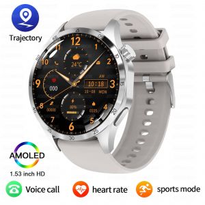 Nouveau Montre Intelligente Hommes 1.52 Pouces Hd Amoled Affichage Message Pousser Fr&eacute;quence Cardiaque Sport De Plein Air &Eacute;tanche Bluetooth Appel Pour Xiaomi.Grey Silicone Belt. - Neuf