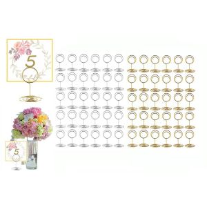 Lot de 60 porte-cartes de table en m&eacute;tal pour marque-places, menus et signal&eacute;tique - Hauteur : 5 cm, diam&egrave;tre de la base : 3,1 cm - Neuf