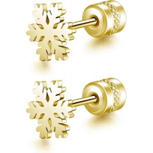 Kal-Boucles D'oreilles Flocon De Neige, Boucles D'oreilles En Acier Inoxydable Pour Femmes Hommes, Hypoallerg&eacute;nique Boucles D'oreilles Plaqu&eacute; Or 14k Argent Noir Or Rose - Neuf