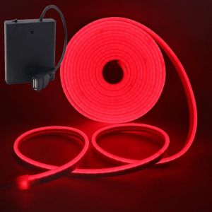 Chenquansarl-Bande De Néon Led Flexible Étanche En Silicone Rouge Découpable De 2 M, Alimentée Par Batterie/Usb, Smd2835, 120 Led/M, Design De Bricolage, Décoration De Maison Et De Magasin - Neuf