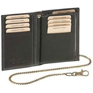Biker Portefeuille Porte-Cartes Pour Pi&egrave;ce D'Identit&eacute; Et Porte-Cartes Avec La Cha&icirc;ne, Cuir V&eacute;ritable, Noir - ''Leas Chain-Series - Neuf
