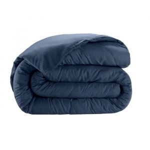 Housse De Couette En Satin De Coton 240 X 260 Cm Uni Bleu Marine - Neuf