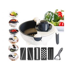 Coupe-L&eacute;gumes 9 En 1 Avec Panier D'&eacute;gouttage Et Lames Interchangeables - Neuf