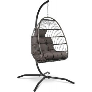 Ulteronixshop-Fauteuil Oeuf Suspendu Jardin Avec Cadre En Acier - Balan&ccedil;oire Suspendue En Rotin - Avec Grand Coussin Et Appuie-T&ecirc;te &iquest; Chaise Exterieur Terrasse Pliable Et Hauteur Reglable - Capacit&eacute; - Neuf