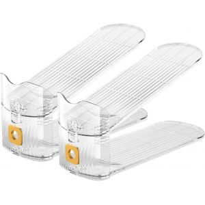 2 Pack Adjustable Shoe Rack, Non-Slip Shoe Rack, Space Saving Shoe Storage Solutions (Transparent) - Neuf