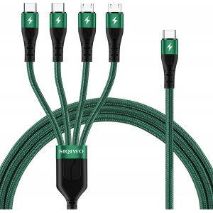 Eryi-Usb C Vers Câble Multi, [3a 1.2m] Tressé Nylon Type C Vers 4 En 1 Câble De Chargeur Avec 2 Micro-Usb/2 Type C Connecteur, Pour Iphone 15, Samsung Galaxy, Moto, Lg, Huawei, Xiaomi, Sony, Tab - Neuf