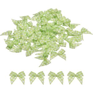 Kal-50pcs Mini N?Ud En Ruban Carreaux 2.5cm N?Uds En Ruban De Satin À Carreaux Pour Bricolage, Couture De N?Uds Pour Cheveux, Mariage, Fête D'anniversaire Vert Et Blanc - Neuf
